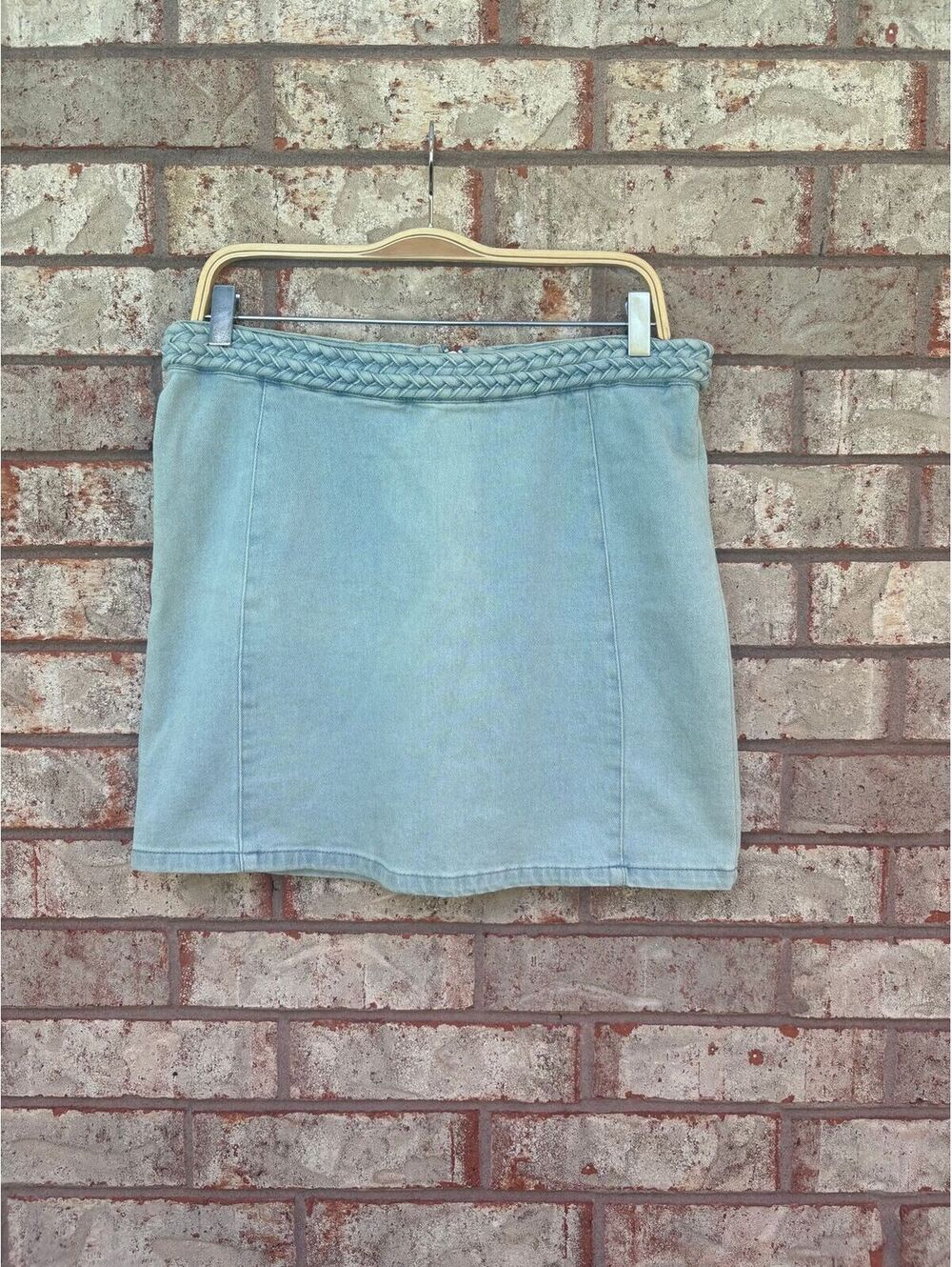 MinkPink Denim Double Dutch Braided Denim Skirt Size L